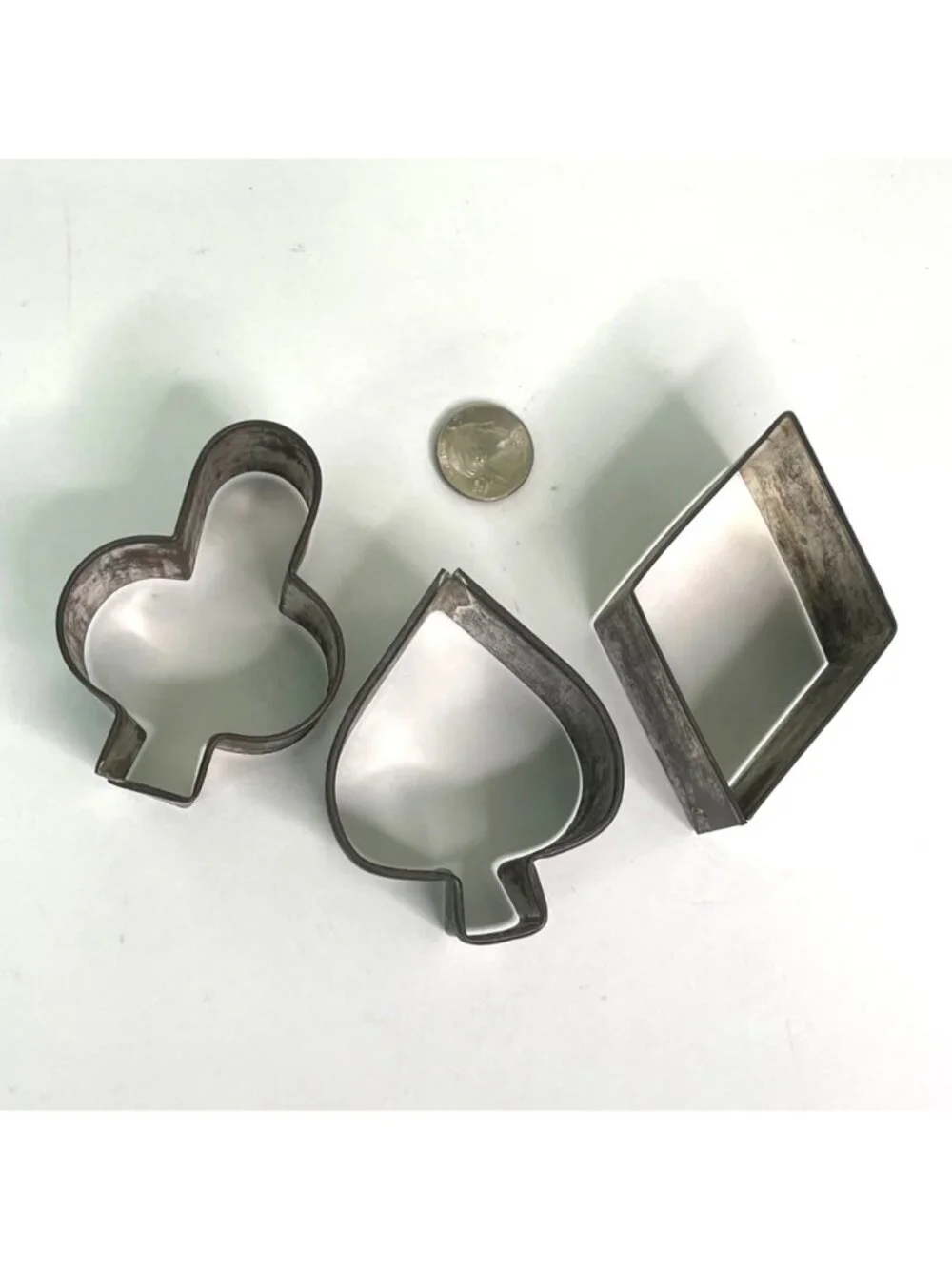 Antique Davis Baking Powder Cookie Cutter Set of Playing Card Suits Tin Metal